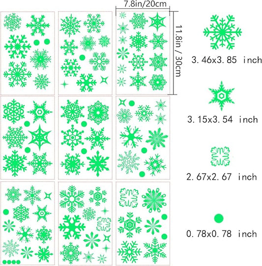 93PCS Glow in The Dark Snowflake Window Clings, Glass Window Snowflake Decals, Non-Adhesive Stickers, Static Stickers, Christmas Stickers for Children's Room Decoration Christmas Decoration