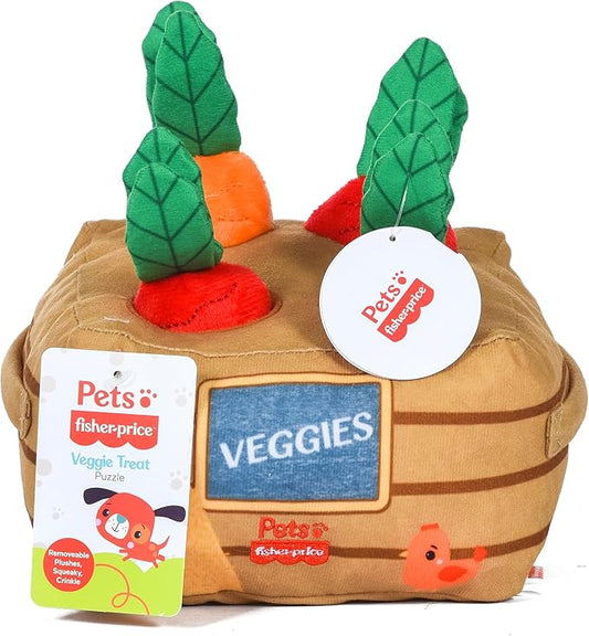Fisher-Price for Pets Veggie Treat Puzzle Dog Toy, Burrow Style Toys with Removable Mini Plushes, Use as a Treat Dispenser, Developmental Toys for Dogs