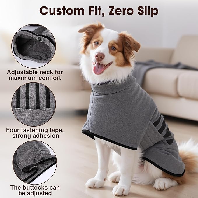 Microfibre Dog Bathrobe Dog Towel Wrap Super Absorbent Dog Drying Coat Bath Robe for Puppy, Medium & Large Dogs, Fast Drying, Adjustable, for Pet Dogs & Cats