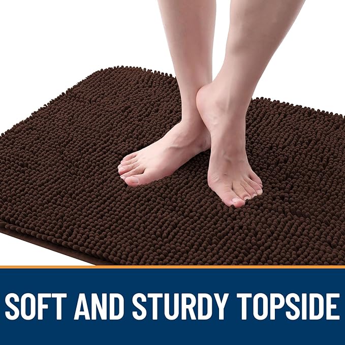 OLANLY Dog Door Mat for Muddy Paws 59x20, Absorbs Moisture and Dirt, Absorbent Non-Slip Washable Doormat, Quick Dry Chenille Mud Mat for Dogs, Entry Indoor Entryway Carpet for Inside Floor, Brown