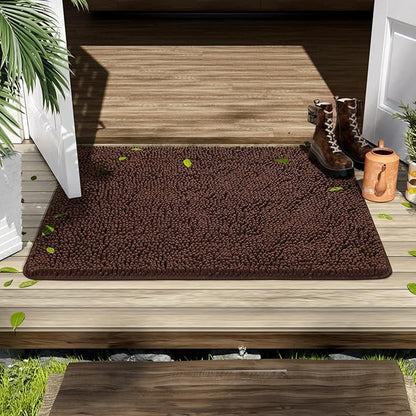 AROGAN Indoor Doormat, Front Door Mat 36"x24" Absorbent Rubber Backing Non Slip Door Mats, Machine Washable Chenille Door Mat for Muddy Shoes and Dog Paws Low Profile Rugs for Entryway, Coffee