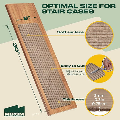 MBIGM 8" X 30" (15 in Pack) Non-Slip Carpet Stair Treads Non-Skid Safety Rug Slip Resistant Indoor Runner for Kids Elders & Pets with Reusable Adhesive - Cornstalk - Carpet Pads for Stairs