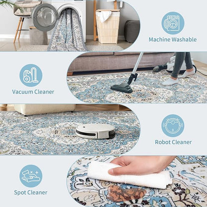 Ciicool Washable Runners Area Rug for Hallways, Ultra Soft 2'6 "x8' ft Boho Print Non-Slip Vintage Oriental Medallion Long Carpet for Kitchen Bedroom Laundry Bathroom