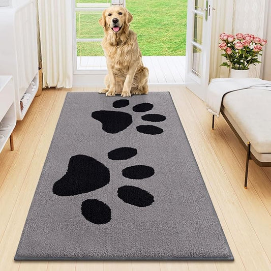 Smiry Dog Door Mat for Muddy Paws, Absorbs Moisture and Dirt, Low-Profile Entryway Mat with Non-Slip Backing, Entry Indoor Outdoor Doormat for Inside Floor (47x24 Inches, Grey, Paw)