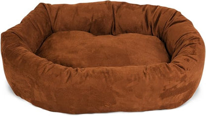 Majestic Pet 32 Inch Suede Calming Dog Bed Washable – Cozy Soft Round Dog Bed with Spine Support for Dogs to Rest Their Head - Fluffy Donut Dog Bed 32x23x7 (Inch) - Round Pet Bed Medium – Rust