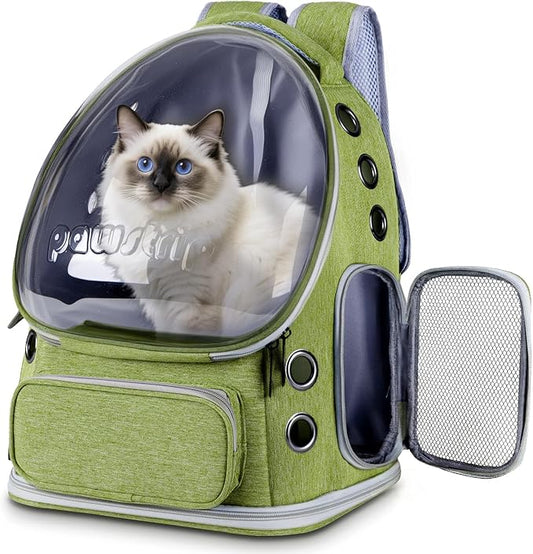 Pawstrip Cat Backpack Carrier with Large Space Bubble Window, Airline Approved Breathable Pet Carrier for Small Dogs Cats up to 15lbs, Foldable for Travel Hiking & Outdoor Use