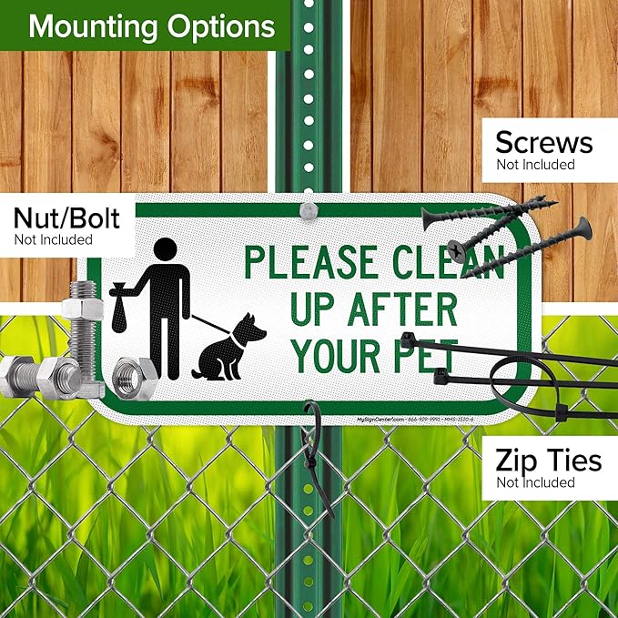 Please Clean Up After Your Pet Sign, 6x12 Inches, 3M EGP Reflective .040 Aluminum, Fade Resistant, Made in USA by My Sign Center