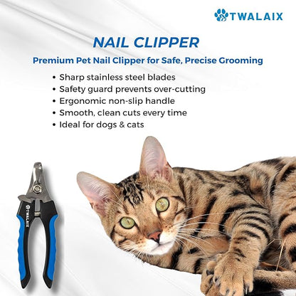 8 in 1 Pet Grooming Kit for Dogs & Cats – Deshedding Brush, Undercoat Rake, Slicker Brush, Nail Clipper, Scissors & Bath Brush for All Coat Types