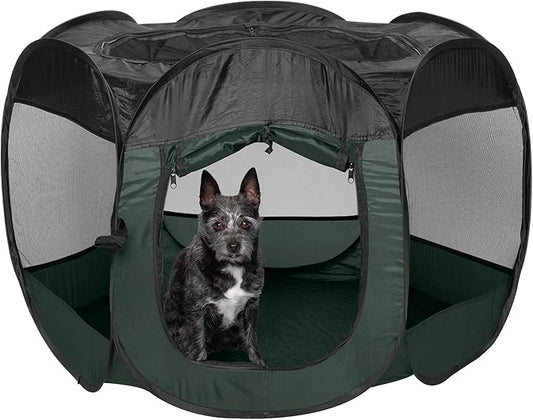 Furhaven Portable Dog Playpen Cat Tent, Pet playground,Kennel foldable indoor outdoor zippered puppy crate - Hunter Green, Small