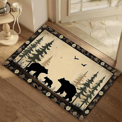 Door Mat, Bear Family Rugs for Front Door,Non-Slip Vintage Forest Low Profile Indoor Outdoor Welcome Mat for Entry Patio, Porch, Hallways,Kitchen 30 x 17 Inch