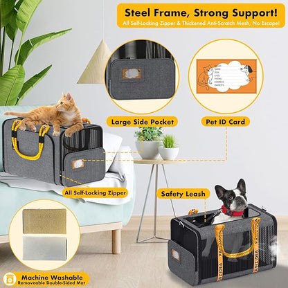PAWZIDEA Expandable Pet Carrier Airline Approved, 18×11×11 Inches Small Dog Carriers, Collapsible Top-Load Cat Carrier for 2 Cats Under Seat, Soft-Sided Puppy & Animal Travel Bag, ID Card, Up to 15lbs