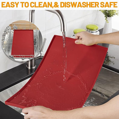 Hubulk Dog Feeding Mat,100% Waterproof BPA Free Silicone Pet Food and Water Bowl Placemat,Dishwasher, High Raised Edge to Prevent Spills,Nonslip Tray to Stop Messes on Floor (19"x12"x0.5", Red)