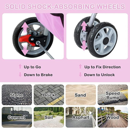 4 Wheels Dog Stroller, Foldable Pet Stroller for Small Medium Dogs, Portable Breathable Cat Stroller Dog Strollers with Storage Basket, Cup Holders, Removable Liner for Travel & Outdoor Use, Pink