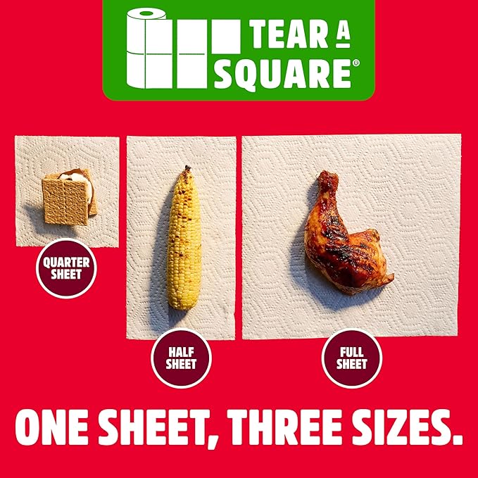 Brawny Tear-A-Square 3-Ply Paper Towels, 6 Double Rolls = 12 Regular Rolls (3 Packs of 2)