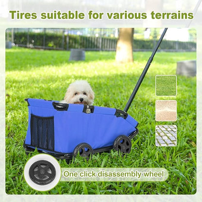 Foldable Pet Wagon with Handle, Pink and Black, Rolling Dog Stroller Cart (Blue)