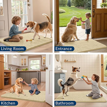 Smiry Dog Door Mat for Muddy Paws 24x16, Absorbs Moisture and Dirt Doormat, Non-Slip Washable Quick Dry Chenille Front Door Mat Indoor Entrance, Entryway Carpet for Inside Floor, Cream White