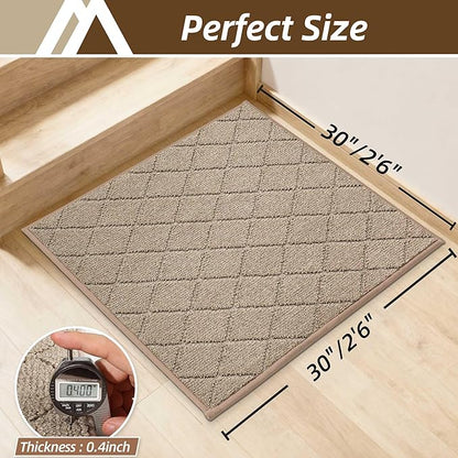 COSY HOMEER Edging Stair Treads Non-Slip Corner Indoor Stair Runners for Wooden Steps,Landing Slip Resistant Stair Rugs Mat for Kids and Dogs,100% Polyester TPE Backing,Beige,30x30 inch