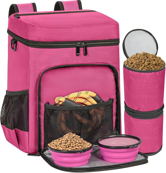 ANILD Dog Travel Bag Backpack, Flight-Ready TSA-Approved Dog Travel Bag with 2 Leak-Proof Food Canisters, 7 Foldable Silicone Bowls, Multi-Compartment Organizer for Hiking, Camping, Dog Mom Essentials