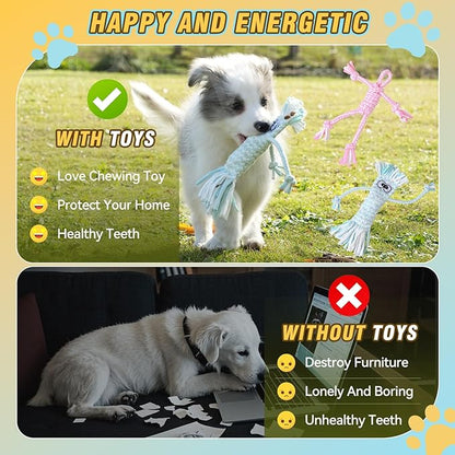 Dog Rope Toys with 18 pcs for Teething, Entertainment & Interaction, Dog Chew Toys, Training Tug Balls and Squeaky Toys for Medium&Small Puppies.