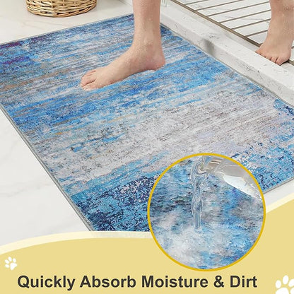 COMSLE Door Mat Soft Absorbent Indoor Front Entryway Rug Machine Washable Entrance Mats for Muddy Paws Non Slip Throw Rugs 32" x 48" Doormat for Inside Foyer Bedroom - Blue