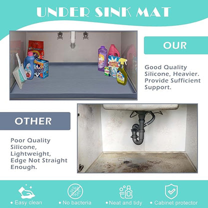 URMONA Waterproof Silicone Under Sink Mat 25'' x 22'' Shelf Liner for Kitchen and Bathroom, Cabinet and Counter Protector, Storage and Organizers, Litter Mat, Pet Cat Puppy Essentials(Dark Grey)