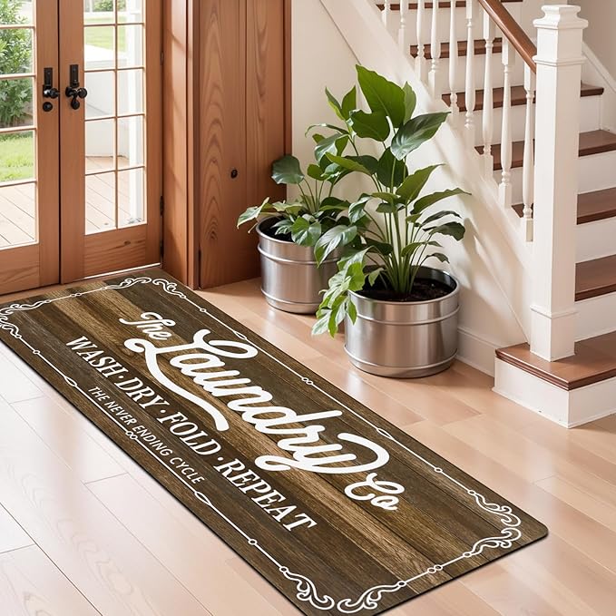 Pauwer Laundry Room Rug Runner 20"x60" Waterproof Rubber Laundry Mat Non Slip Kitchen Mats for Floor Washable Floor Mat Runner Rug for Farmhouse Mudroom Washroom Bathroom Decor