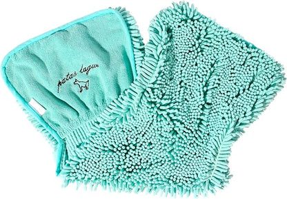 Patas Lague Absorbent Dog Towel for Drying Dogs Large, 35''x15'' Extra Large Microfiber Quick Drying Pet Bath Towel with Hand Pockets, Machine Washable Pet Shammy Aqua
