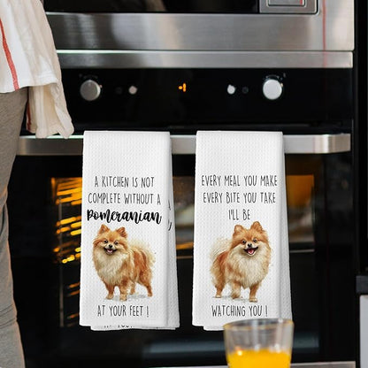 Pomeranian Dog Kitchen Towels Set of 2, Funny Dog Kitchen Decor, Dogs Gifts for Women Men Hand Towel, Pet Owner Gift Decorative Tea Towels Dish Towel 16x24 Inch