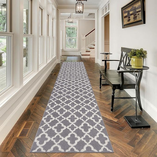 U'Artlines Extra Long Runner Rug for Hallway 2'8" x 12' Non Slip Kitchen Floor Carpet Runners Grey Geometric Pattern Machine Washable Area Rug for Entryway Bathroom
