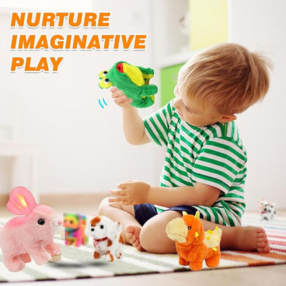 Hopearl Walking Cat Interactive Electronic Pet Plush Kitty Toy with Sounds and Movements Animated Meow Shake Head Wiggle Tail Gifts for Toddlers Birthday, Rainbow, 7''