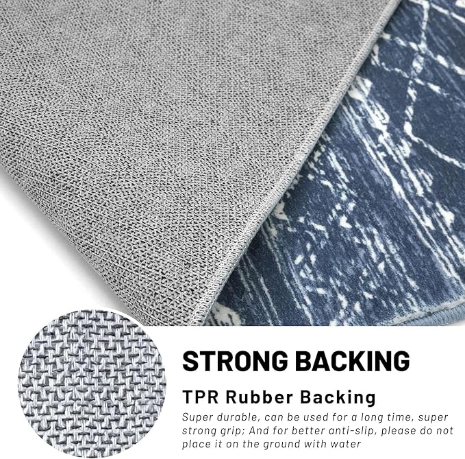 KUTA Boho Runner Rug for Hallway 2.6x16 Moroccan Washable Navy Blue Rugs Non-Slip Vintage Long Kitchen Runners Soft Geometric Floor Carpet for Bedroom Laundry Living Room