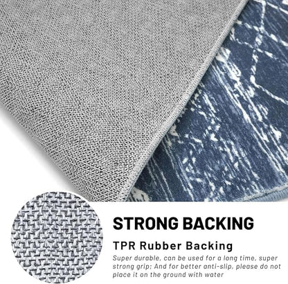 KUTA Moroccan Washable Runner Rug 2.6x18 Non-Slip Vintage Navy Blue Boho Hallway Kitchen Rugs Ultra Soft Geometric Floor Carpet Runners for Bedroom Stairway Living Room