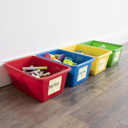 Humble Crew Toy Storage Bins for Kids, Set of 4, Primary Colors, Small - Sturdy, Colorful Plastic Storage Bins for Classroom, Playroom, Nursery, and More - Premium Toddlers Toy Organizer Bins