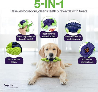 Dog Chew Toys for Small and Medium Breeds, Squeaky Dog Toys Plush, Interactive Dog Toys to Keep Them Busy, Alligator Dog Puzzle Toy, Dogs Dental Chew, Beef Flavored Chew Toy, Dogs Birthday Toy- Green
