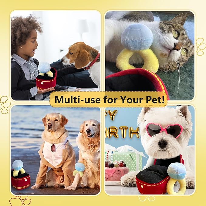Valentines Dog Wedding Toy Engagement Plush Ring Box for Dog Birthday Gifts, Funny Plush Toys Squeaky Chew for Party Supplies