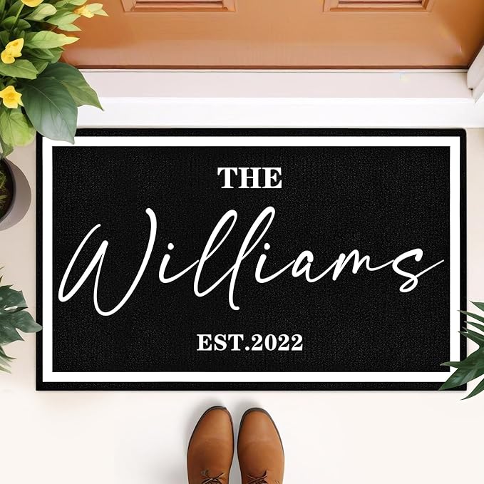 Custom Doormat with Family Name - Personalized Entryway Door Mat Front Door Mat for Outdoor Decor Entrance Mat Housewarming Gift with Anti-Slip Backing Design02