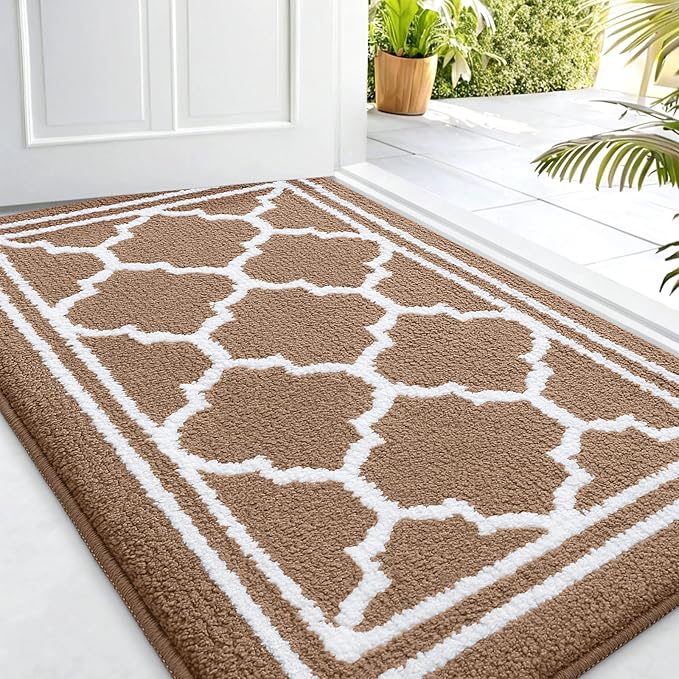 Buganda Indoor Door Mat, Dirt-Resistant and Absorbent Doormat, Anti-Slip, Low Profile Floor Mats for Inside Entryway, Front, and Back Door Entrance (32x20 Inches, Brown)