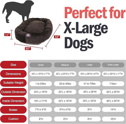 Majestic Pet 52 Inch Micro Velvet Calming Dog Bed Washable – Cozy Soft Round Dog Bed with Spine for Head Support - Fluffy Donut Puppy Mat 52x35x11 (inch) X- Large - Storm (2025)