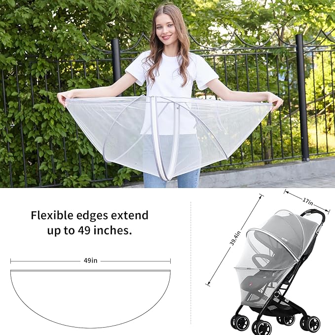 DUOMI Mosquito Net for Stroller,Encrypted Stroller Mosquito Net Full Cover with Double Zipper,Breathable & Foldable Netting for Baby Cover(White)