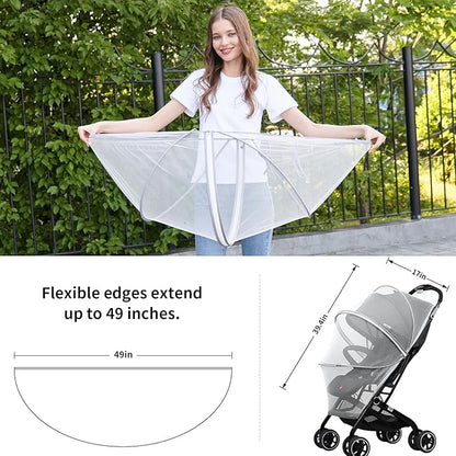 DUOMI Mosquito Net for Stroller,Encrypted Stroller Mosquito Net Full Cover with Double Zipper,Breathable & Foldable Netting for Baby Cover(White)