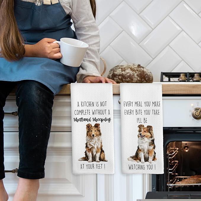 Shetland Sheepdog Dog Kitchen Towels Set of 2, Funny Dog Kitchen Decor, Dogs Gifts for Women Men Hand Towel, Pet Owner Gift Decorative Tea Towels Dish Towel 16x24 Inch