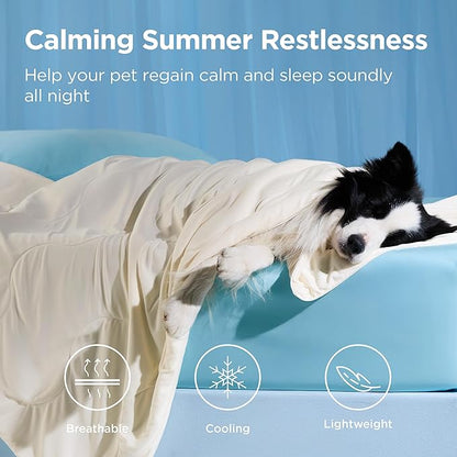 Bedsure Cooling Blanket for Small Dogs with Breathable Air-Core Fill Q-MAX>0.4 - Dog Cooling Mat Soft, Lightweight Pet Cat Throw Cold Blanket Washable for Summer, Beige, 25x35