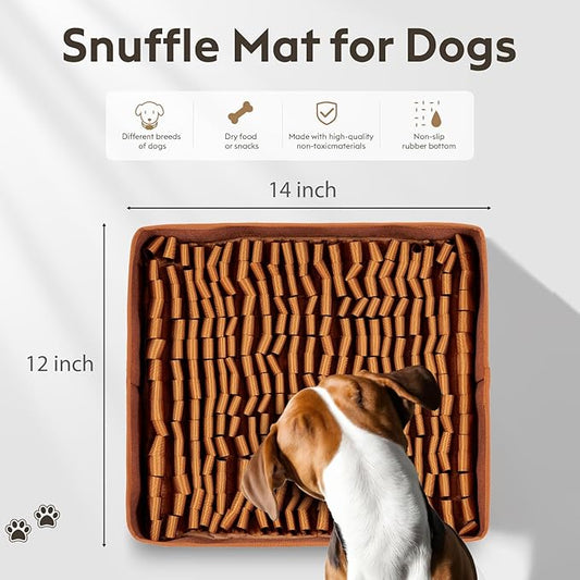 Snuffle Mat for Dogs, Dog Puzzle Mat, Interactive Dog Toys for Enrichment,Sniff Mats with Non-Slip Backing,Portable Design Easy to Store (Brown, 14" X 12"-Portable)