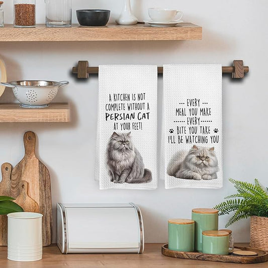 Funny Persian Cat Kitchen Towels, Persian Cat Mom Lady Lovers Gifts for Women Hand Towels, Gifts for Pet Lovers Dishcloths Dish Towel for Kitchen 16x24 Inches Set of 2