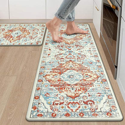 Ileading Anti Fatigue Kitchen Rugs Sets of 2 Cushioned Kitchen Mats for Floor Waterproof Kitchen Mat Set Non Slip Comfort Standing Mat for Kitchen, Office, Sink, Laundry