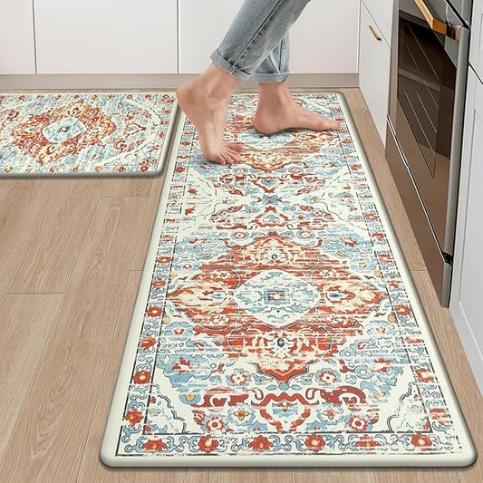 Ileading Anti Fatigue Kitchen Rugs Sets of 2 Cushioned Kitchen Mats for Floor Waterproof Kitchen Mat Set Non Slip Comfort Standing Mat for Kitchen, Office, Sink, Laundry