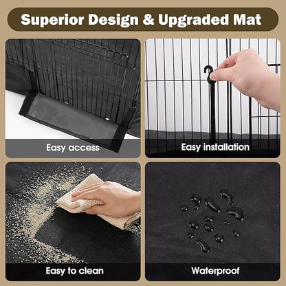20 Panels Small Animal Playpen with Removable Top Cover & Waterproof Mat - Durable Metal Wire Yard Fence for Guinea Pigs, Rabbits, Kittens, Puppies, Hamsters - Indoor & Outdoor Pet Cage with Roof