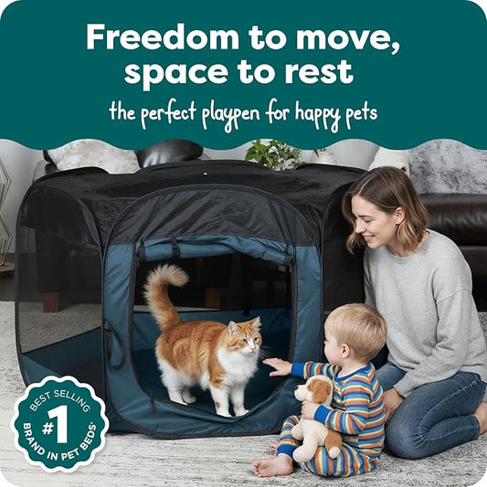 FurHaven Portable Pet Playpen for Dogs & Cats, Large Indoor Kitten Playpen with Mesh Sides, Foldable Dog Playpen for Small Dogs, Pop Up Travel Dog Pen, Large, Pet Crate with Mesh Sides, Sailor Blue