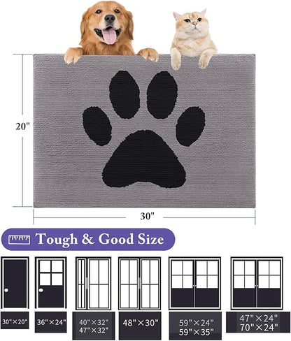 Buganda Dog Door Mat for Muddy Paws, Absorbent Dirt Trapper Non Slip Indoor Doormats, Washable Low-Profile Mat for Mud Dogs, Entryway Carpet for Inside Floor (48x30 Inches, Grey)