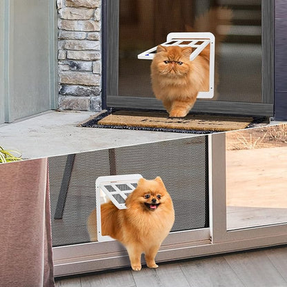 LESYPET Cat Screen Door, Inside Flap 10.3 x 8.3 Inches, Magnetic Self Closing, Cat Door for Screen Doors Sliding Doors, Flap Lockable, White